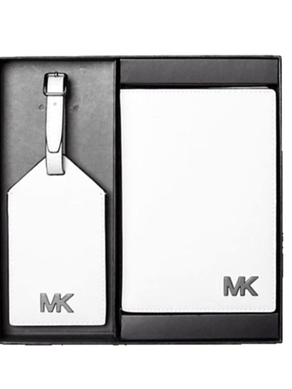New Michael Kors Cooper Leather Passport Case and Luggage Tag Gift Set White